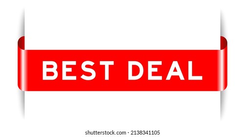 Red color inserted label banner with word best deal on white background