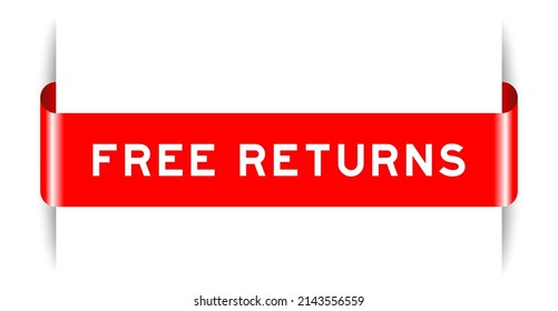 Red color inserted label banner with word free returns on white background