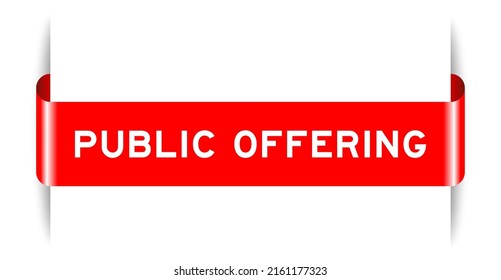 Red color inserted label banner with word public offering on white background