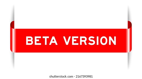 Red color inserted label banner with word beta version on white background