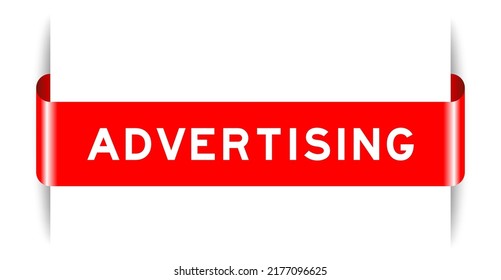 Red color inserted label banner with word advertising on white background