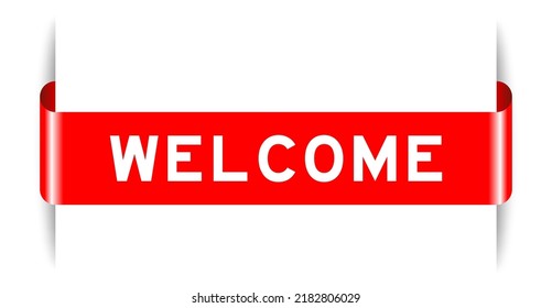 Banner de etiqueta insertado de color rojo con bienvenida de palabra en fondo blanco
