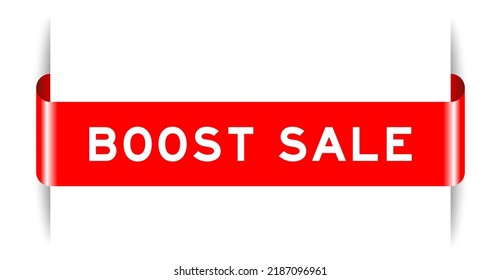 Red color inserted label banner with word boost sale on white background