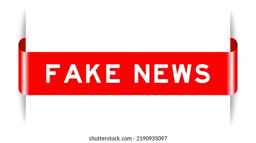 Banner de etiqueta insertado de color rojo con noticias falsas de palabra sobre fondo blanco