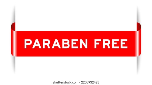 Red color inserted label banner with word paraben free on white background