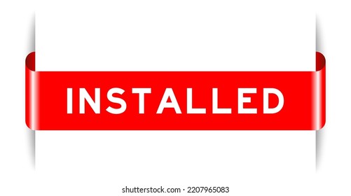 Red color inserted label banner with word installed on white background
