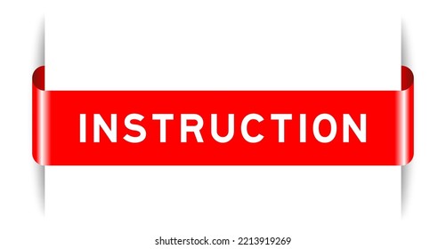 Red color inserted label banner with word instruction on white background