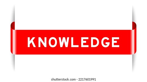 Red color inserted label banner with word knowledge on white background