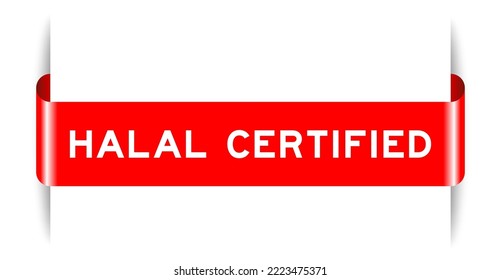 Red color inserted label banner with word halal certified on white background