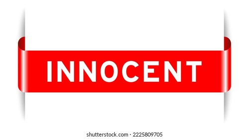 Red color inserted label banner with word innocent on white background