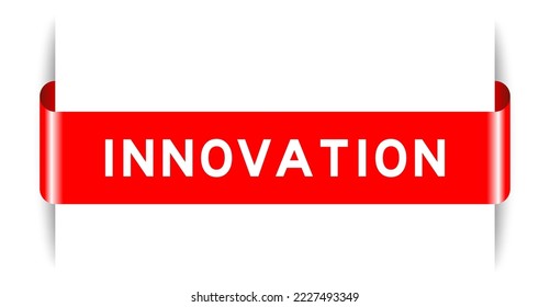 Red color inserted label banner with word innovation on white background