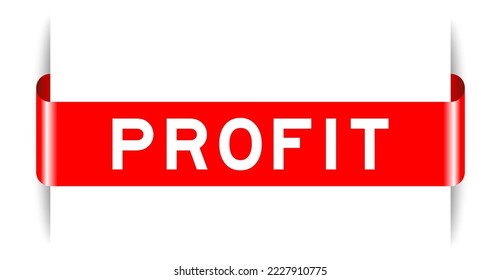 Red color inserted label banner with word profit on white background