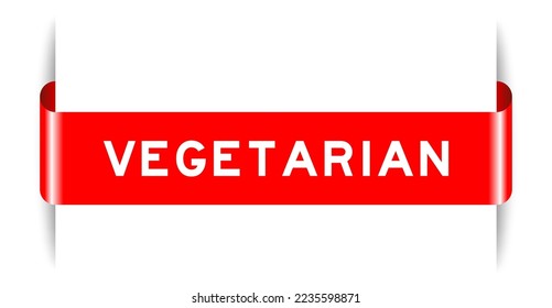 Red color inserted label banner with word vegetarian on white background