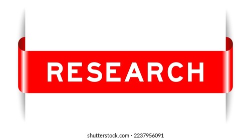 Red color inserted label banner with word research on white background
