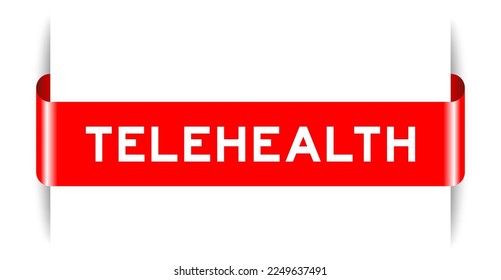 Red color inserted label banner with word telehealth on white background