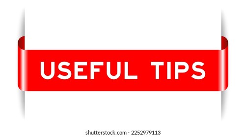 Red color inserted label banner with word useful tips on white background