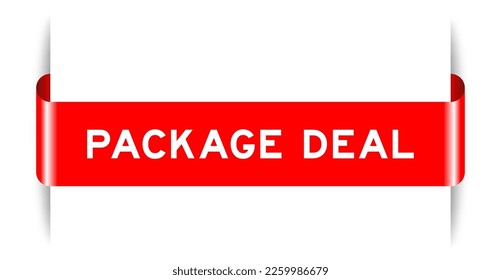 Red color inserted label banner with word package deal on white background