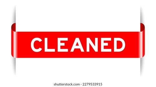 Red color inserted label banner with word cleaned on white background