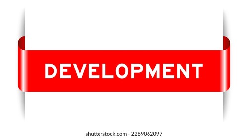 Red color inserted label banner with word development on white background