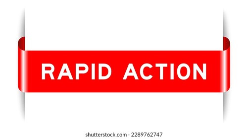 Red color inserted label banner with word rapid action on white background