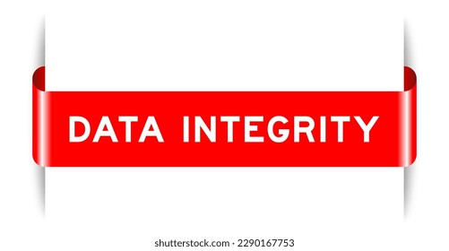 Red color inserted label banner with word data integrity on white background