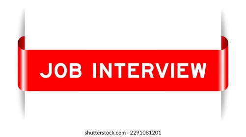 Red color inserted label banner with word job interview on white background