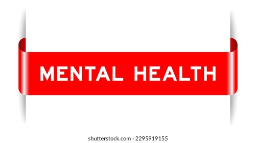 Red color inserted label banner with word mental health on white background