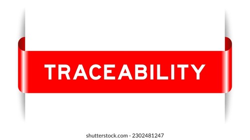 Red color inserted label banner with word traceability on white background