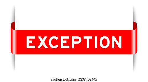 Red color inserted label banner with word exception on white background