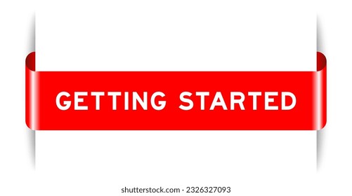 Red color inserted label banner with word getting started on white background