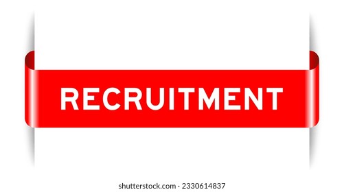Red color inserted label banner with word recruitment on white background