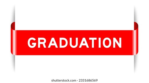 Red color inserted label banner with word graduation on white background