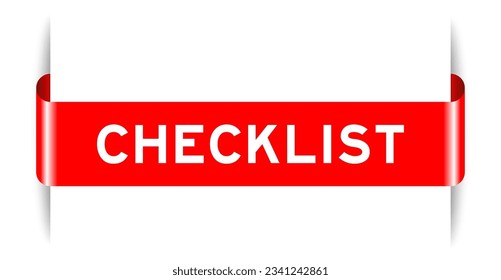 Red color inserted label banner with word checklist on white background