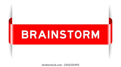 Red color inserted label banner with word brainstorm on white background