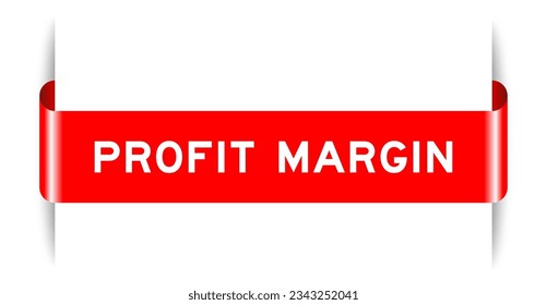 Banner de etiqueta insertado de color rojo con margen de beneficio de palabra sobre fondo blanco