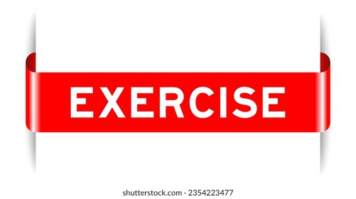 Red color inserted label banner with word exercise on white background
