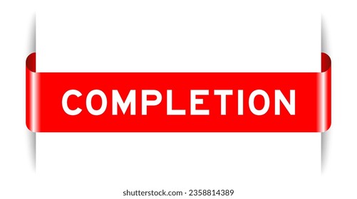 Red color inserted label banner with word completion on white background
