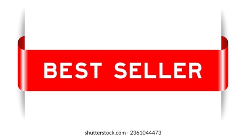 Red color inserted label banner with word best seller on white background