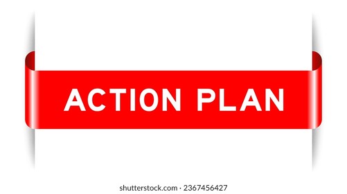 Red color inserted label banner with word action plan on white background