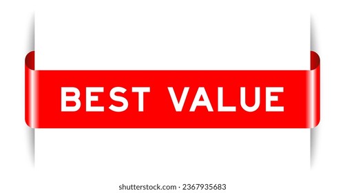 Red color inserted label banner with word best value on white background