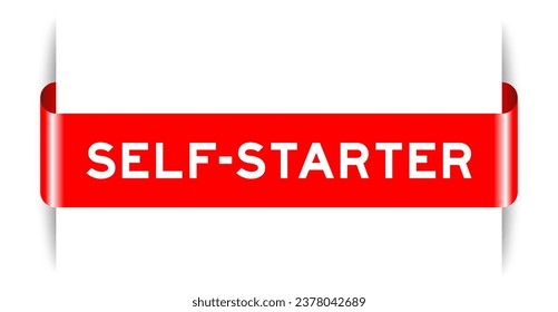 Red color inserted label banner with word self starter on white background