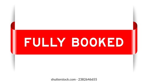 Red color inserted label banner with word fully booked on white background
