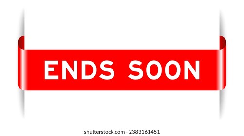 Banner de etiqueta insertado de color rojo con fin de palabra pronto en fondo blanco