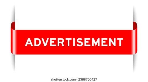 Red color inserted label banner with word advertisement on white background