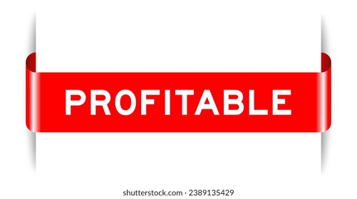 Banner de etiqueta insertado de color rojo con palabra rentable en fondo blanco