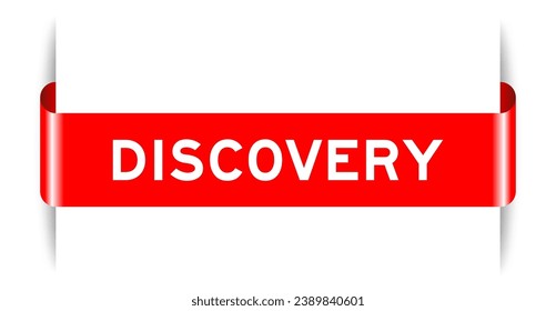 Red color inserted label banner with word discovery on white background