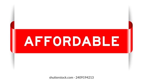 Red color inserted label banner with word affordable on white background