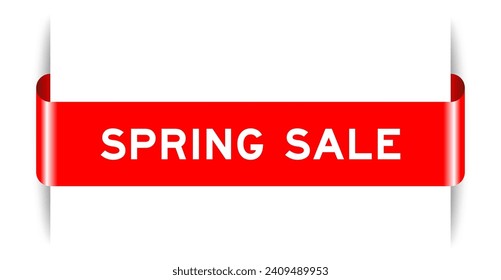 Red color inserted label banner with word spring sale on white background