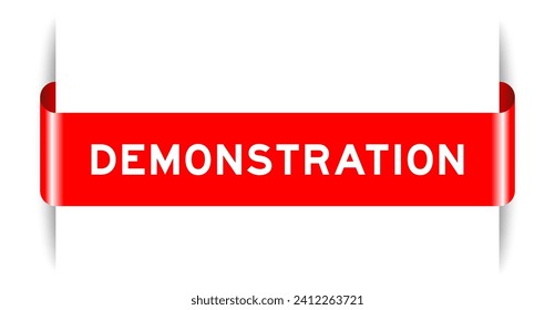 Red color inserted label banner with word demonstration on white background