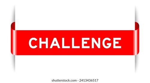 Red color inserted label banner with word challenge on white background